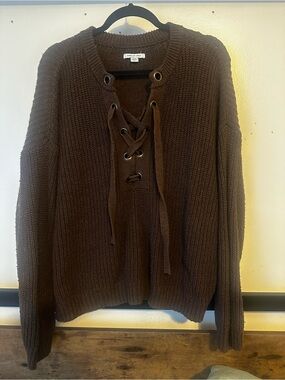 American eagle Lace-Up oversized Sweater in Dark Brown